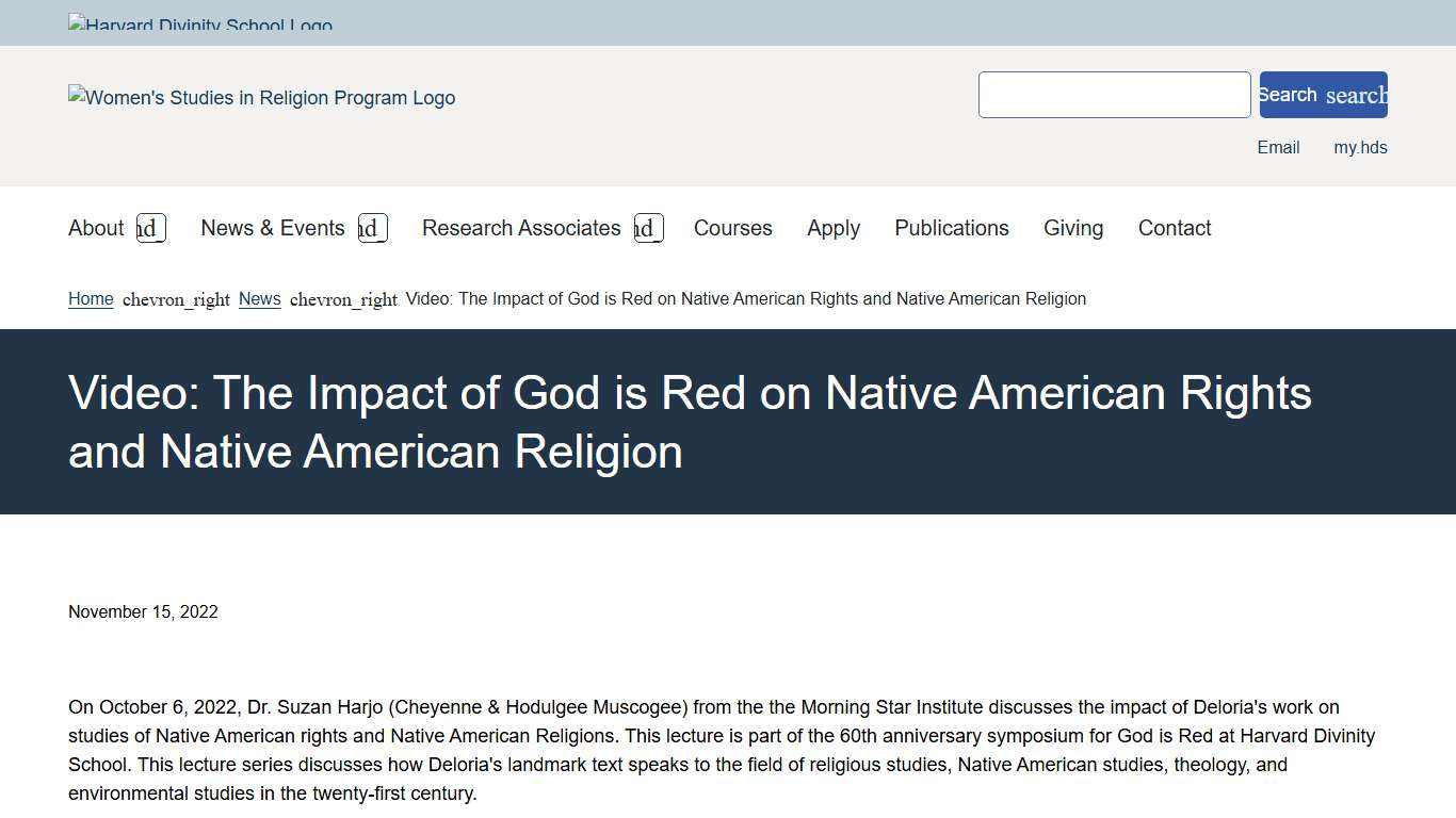Video: The Impact of God is Red on Native American Rights and Native American Religion Women's Studies in Religion Program