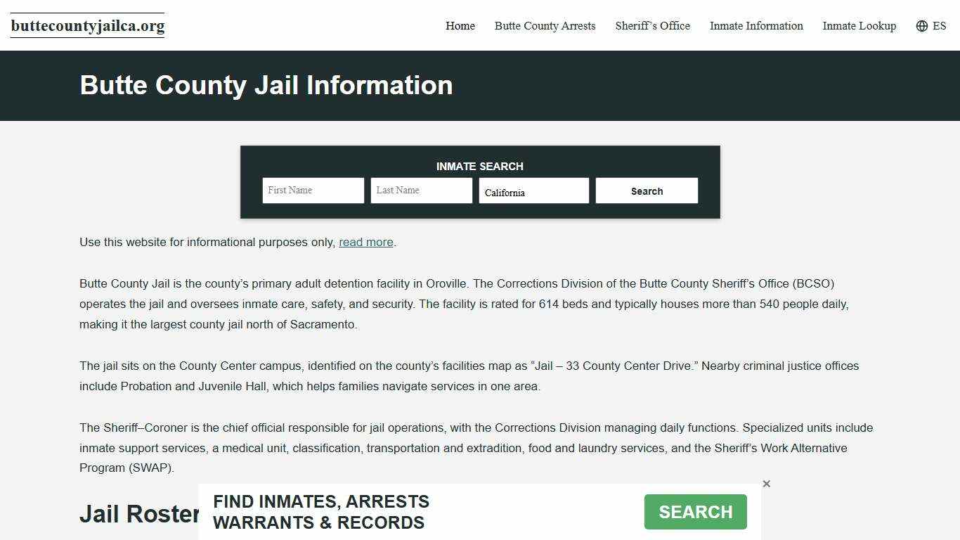 Butte County, CA Jail Roster, Inmate Info